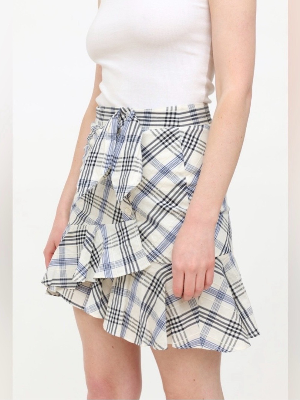 Veronica Beard Kaia Embroidered Checkered Cotton Blend Mini Skirt Size 4